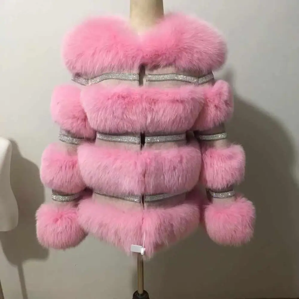 Fashion Vrouwen Real Fox Fur Coat Vrouwelijke Winter Dikkere Warme Echte Schapen Leren Jas Diamant Kralen Vos Bont Parka f2458