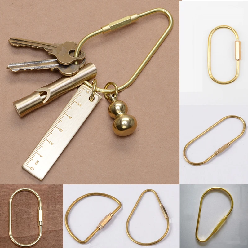 Brass Keychain With Lock D Key Chain Gold Color Camping Carabiner Survival Camping Equipment Buckles Hooks Key Ring Accessories