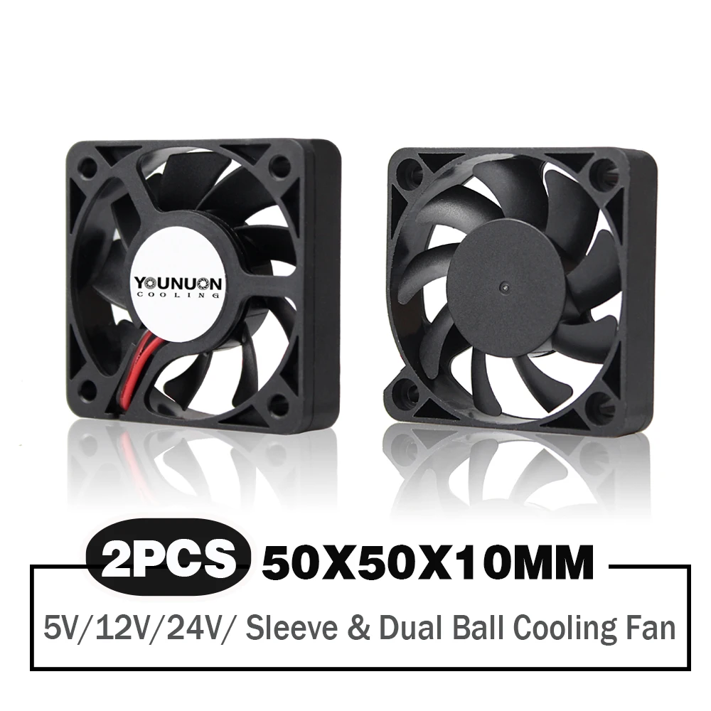 2 Pieces Dual Ball Bearing 50x50x10mm 50mm 5cm DC Brushless Cooling Fan 5V/12V/24V Cooling Cooler Fan