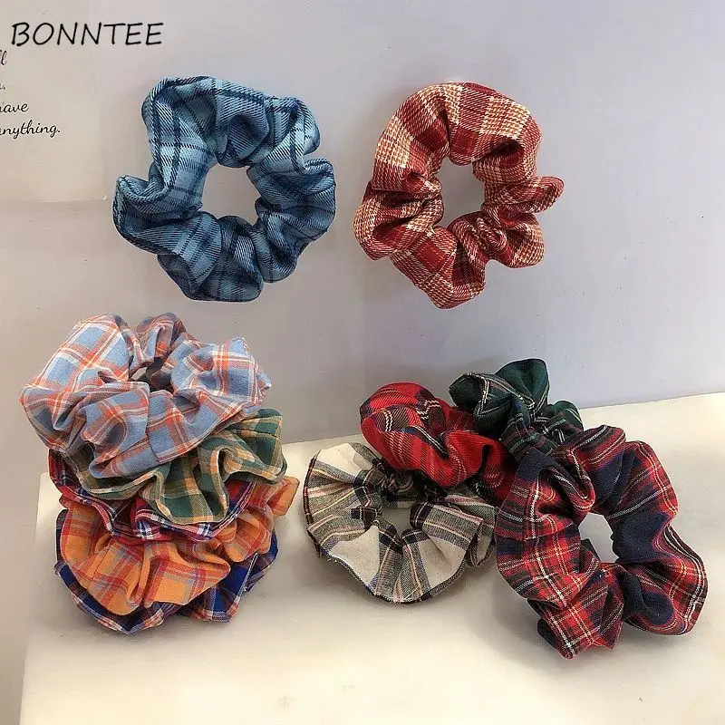 Headwear Women Vintage Plaid Cute Fashion Preppy Girls Elastic Hair Bands All-match Korean Simple Elegant Ladies Ponytail Holder