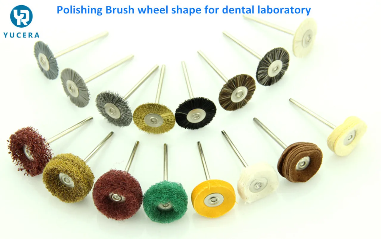 

Dental Laboratory Polishing Brush Wheel Shape Rotary Tools 10 PCS Zirconia Brushes With Low Speed HP Shank Pony Goat Buffing