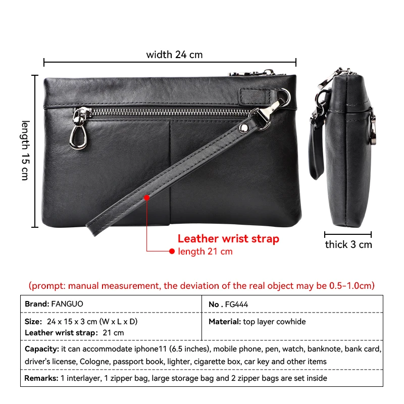 Vintage Genuine Leather Men's Clutch Bag Large Capacity Card Slot Phone Holder Pouch Long Wallets Business Handbag Hand Bag