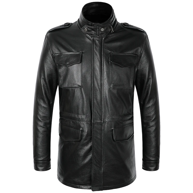 

Jacket M65 Field Military Men's Genuine Trench Autumn Winter Cowhide Coat Multiple Pockets Real Leather Overcoat