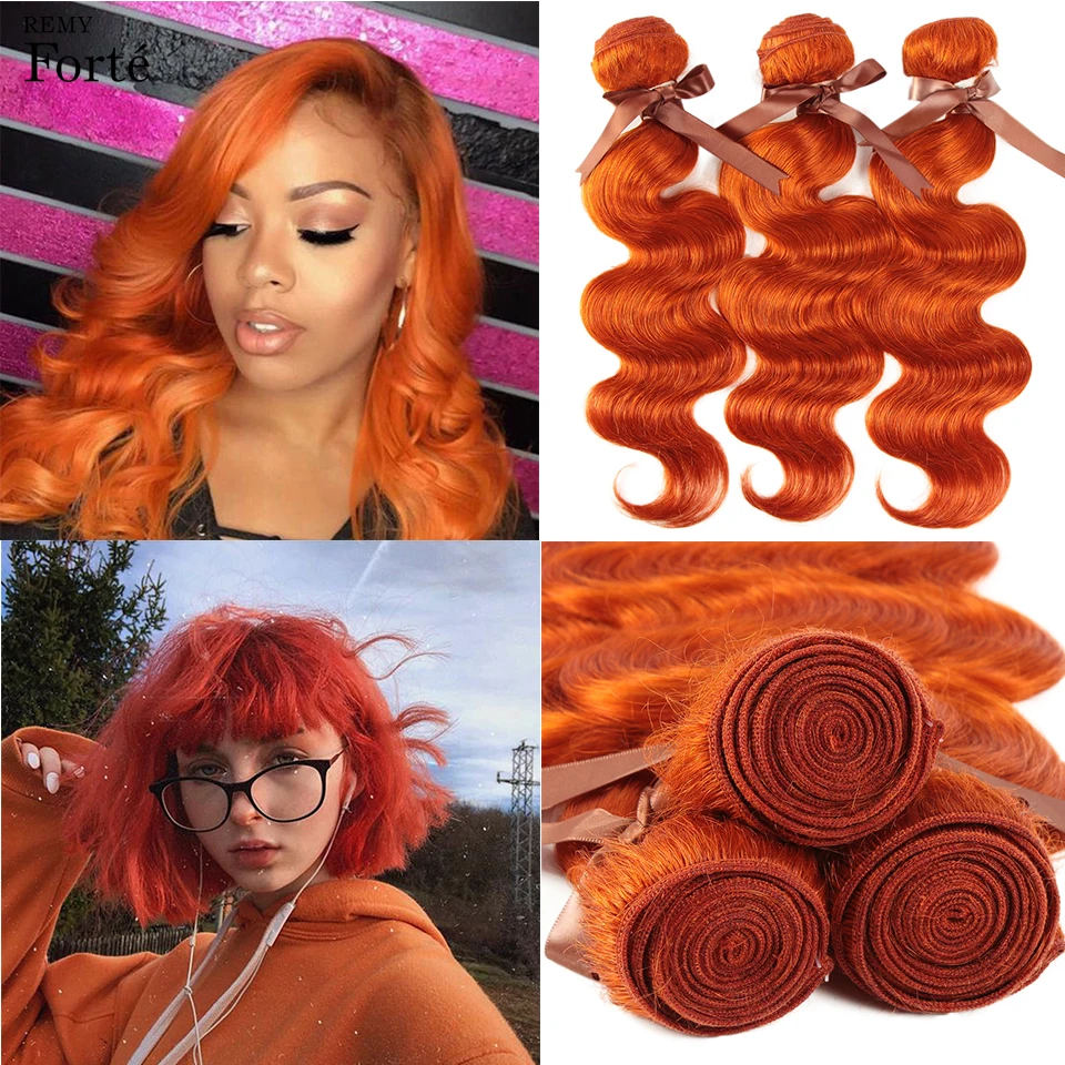 Blonde Orange Brazilian Body Wave Hair Weave Bundles Orange Body Wave Human Hair Extension 8-28Inch 100% Remy Hair Free Shipping