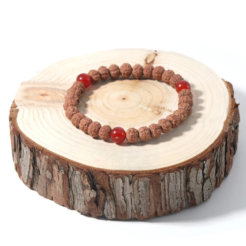 Red Onyx & Original Rudraksha Beaded Elastic Cord Bracelet Male Female Fashion Glamour Yoga Simple Bangle Jewelry