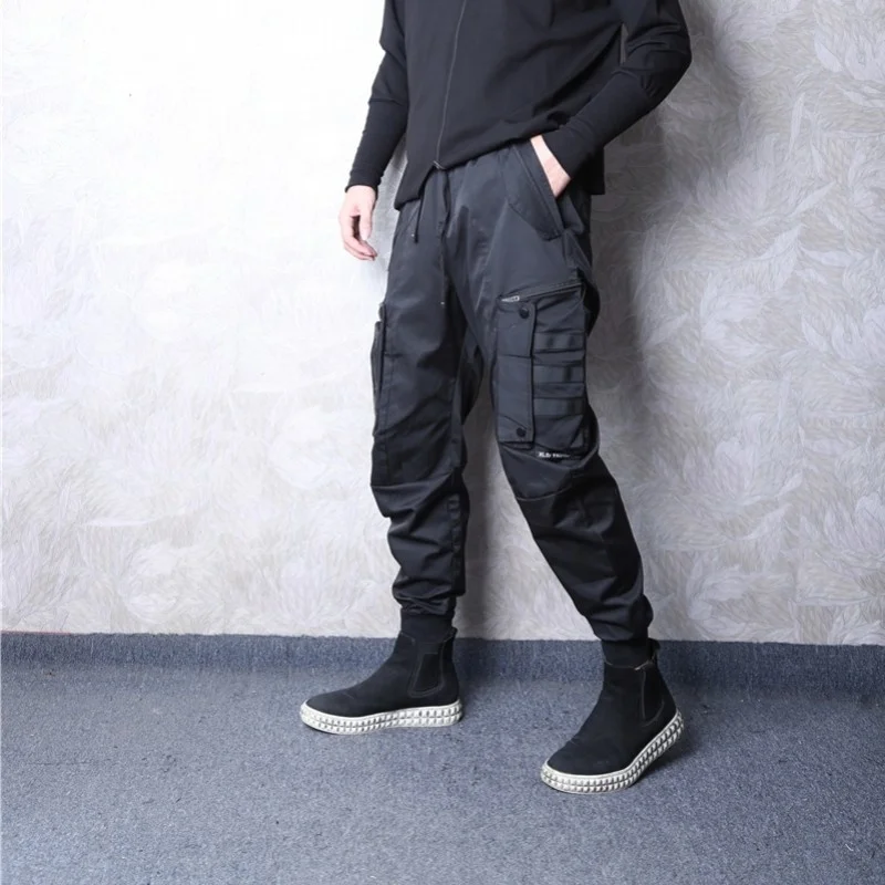 Harajuku novo masculino casual sweatpants cordão bolso da cintura gótico carga calças 2022 primavera outono solto ajuste harem calças