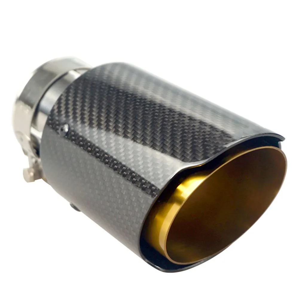 Car Universal Straight Edge Glossy Carbon Fiber Gold Pipe Exhaust Muffler Tip Exhaust End Pipe Tail Pipe Tip for Akrapovic