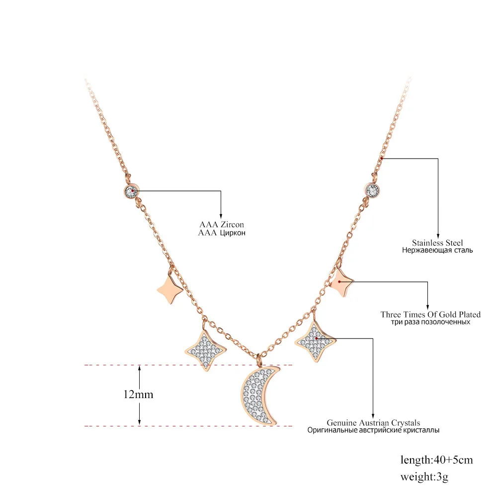 Lokaer Titanium Stainless Steel CZ Crystal Star Moon Charm Pendant Necklace Jewelry Trendy Choker Necklace For Women Girl N19116