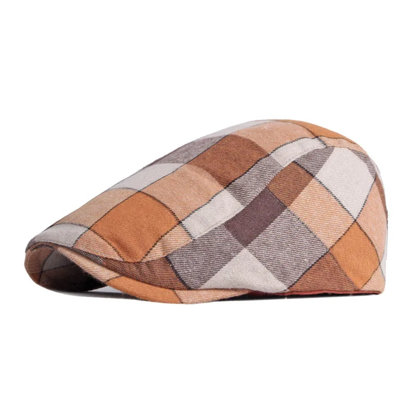 LDSLYJR Spring Autumn Cotton Plaid Newsboy Caps Flat Peaked Cap Men and Women Painter Beret Hats 74