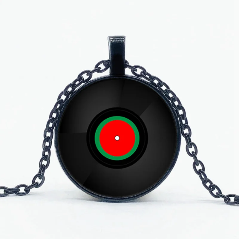 Retro Music Record Necklace Music Personal Album Round Glass Pendant Necklace Gift for Music Lovers