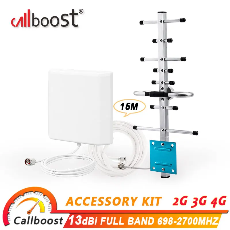 Callboost 13dbi full band yagi antenna for mobile phone signal booster 9dbi panel antenna 15 meter coaxial cable antenna booster