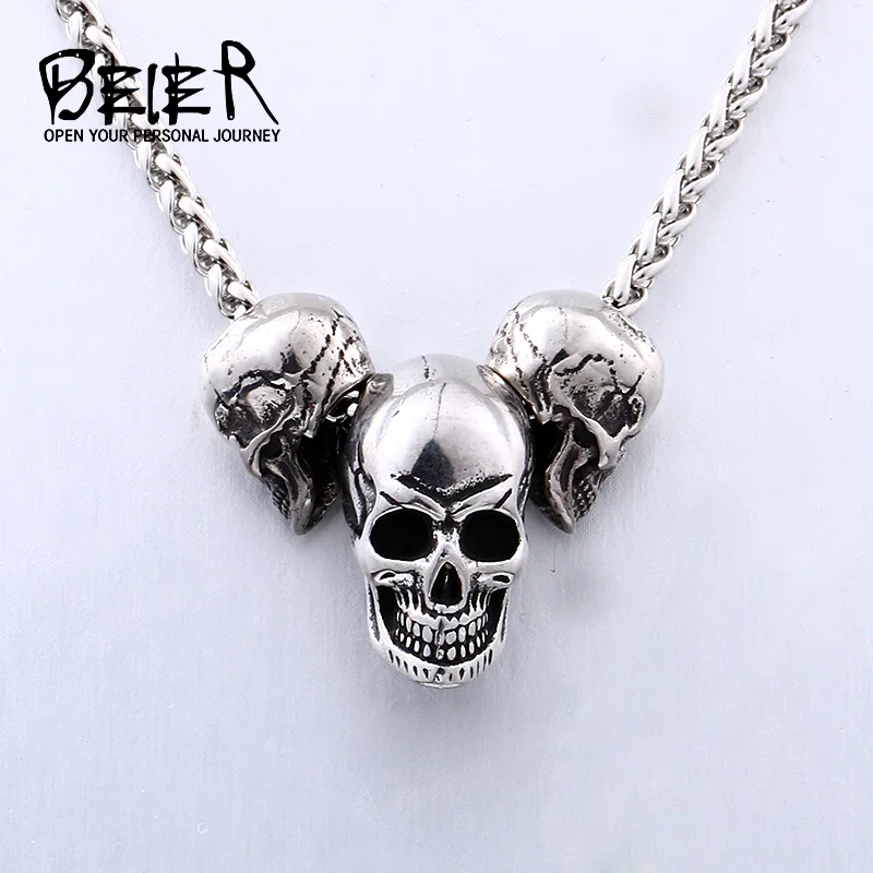 Beier Unique design punk skull high quality biker 316L stainless steel pendant necklace jewelry LLBP8-216PX