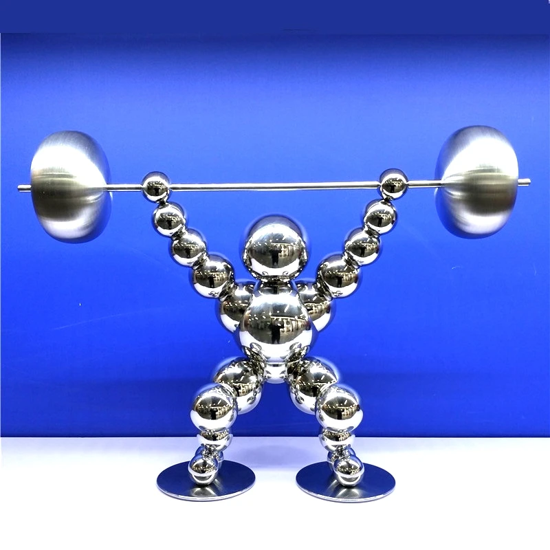 Abstract Stainless Steel Weightlifter Figure Handmade Metal Hercules Miniature Gym Sportsman Decor Souvenir Ornament Gift Craft