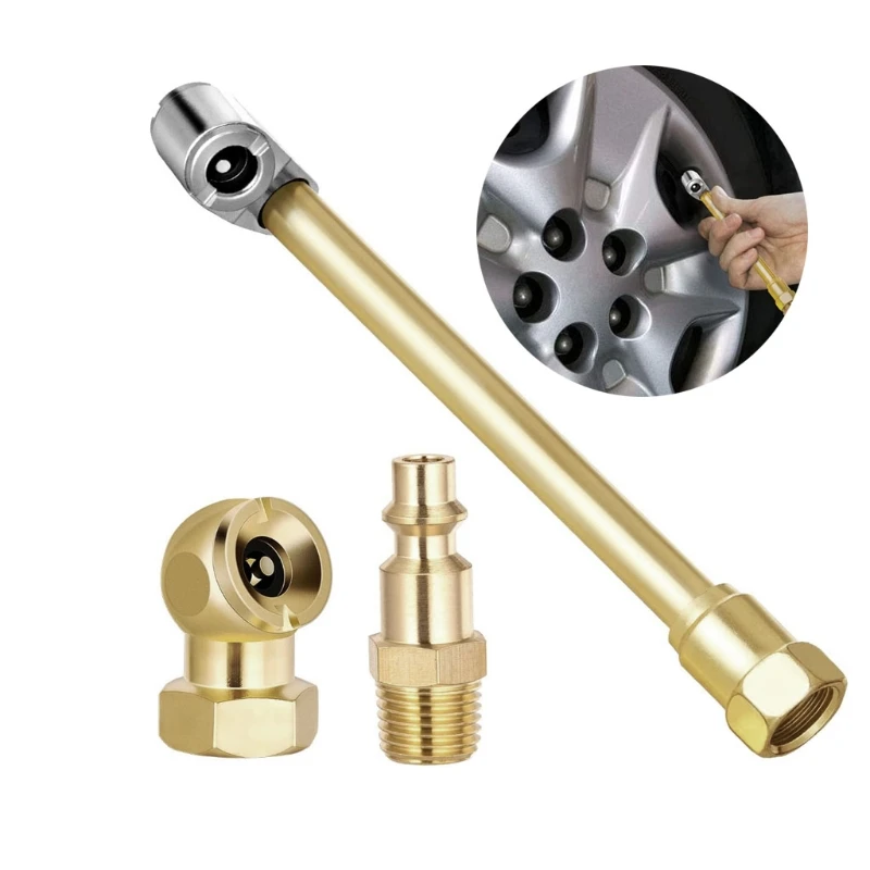 Brass Air Chuck Set Compressor Inflation Kit 1/4 Closed Ball Air Chuck Dual Head Tire Inflator Tape Pack of 4