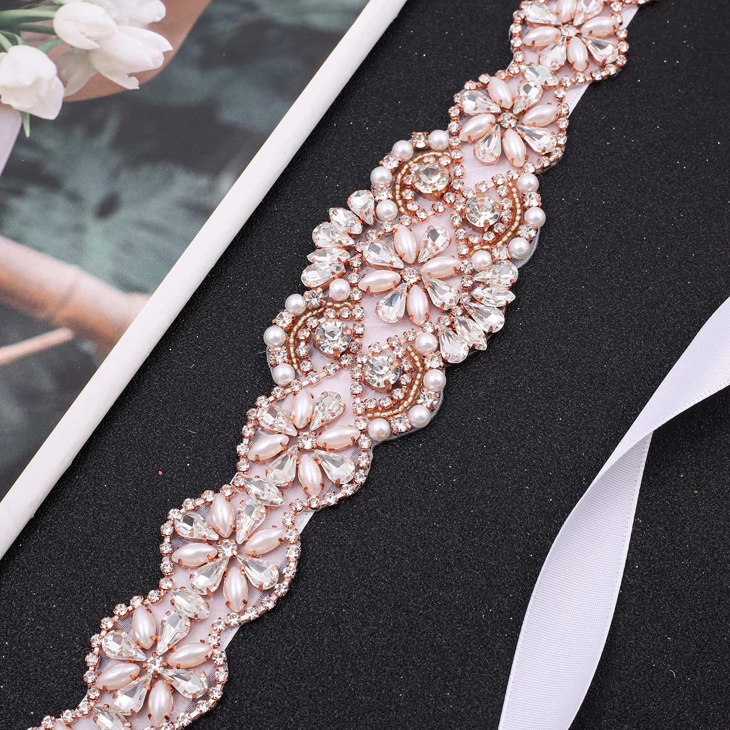 SESTHFAR Beaded Applique Design Wedding Belt Rhinestone Bridal Belt Temperament Female Wedding Belt