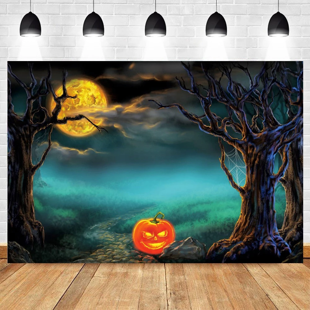 

Yeele Halloween Backdrop Photocall Moon Clouds Night Dead Tree Pumpkin Lantern Background Photography Photo Studio Photophone