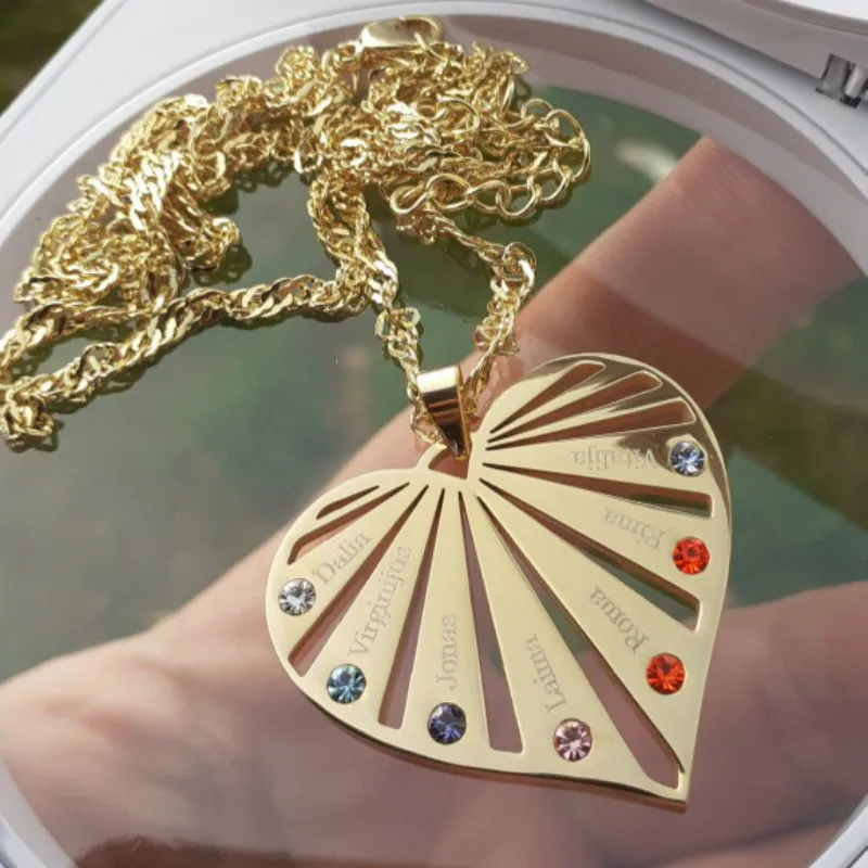 

На заказ Гравировка 1-8 камней, именное ожерелье, персонализированное ожерелье с именем сердца, ювелирные изделия из нержавеющей стали, очаровательный подарок для матери