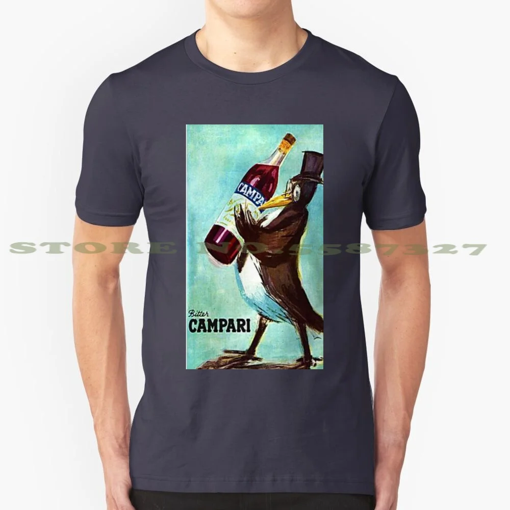 Rare Vintage Penguin Motif Bitter Campari Lithographic Print 100% Cotton T-Shirt Bitter Campari Cordial Aperitif Aperitifs