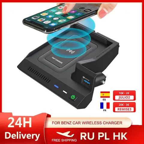 Para Mercedes Benz W205 AMG C43 C63 AMG GLC 43 GLC 63 X253 Clase C GLC 10W cargador inalámbrico para coche cargador de teléfono funda de carga