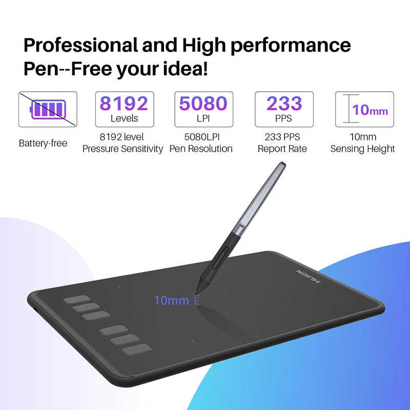 HUION Ultralight Graphic Tablets H640P H950P Digital Tablet Drawing Pen Tablet With Battery-Free Stylus for PC Android Phone