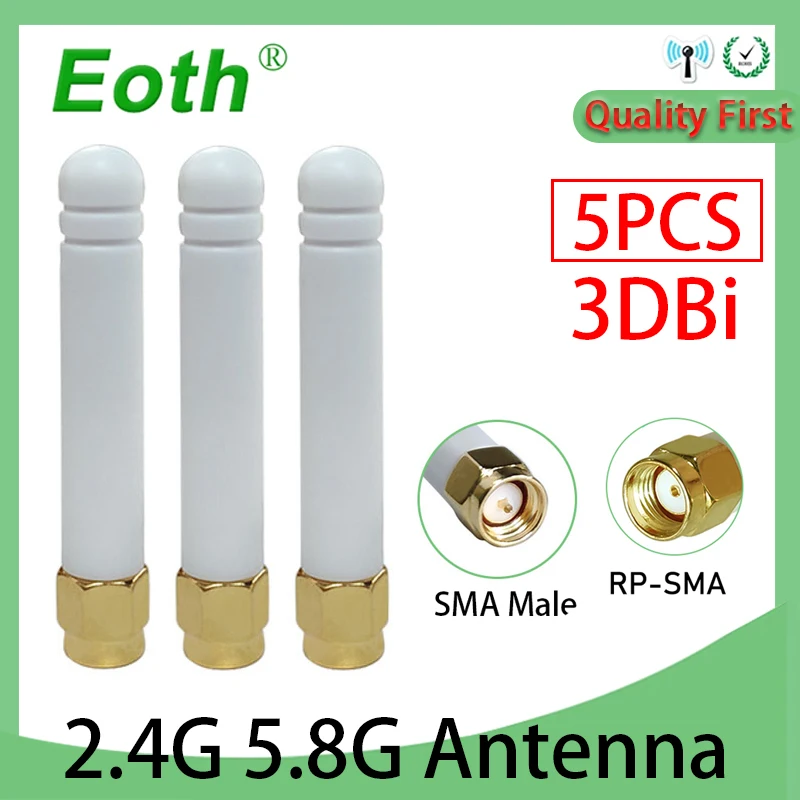 EOTH 5pcs 2.4g 5.8g antenna 3dbi sma male female wlan wifi dual band antene iot module router tp link signal receiver antena