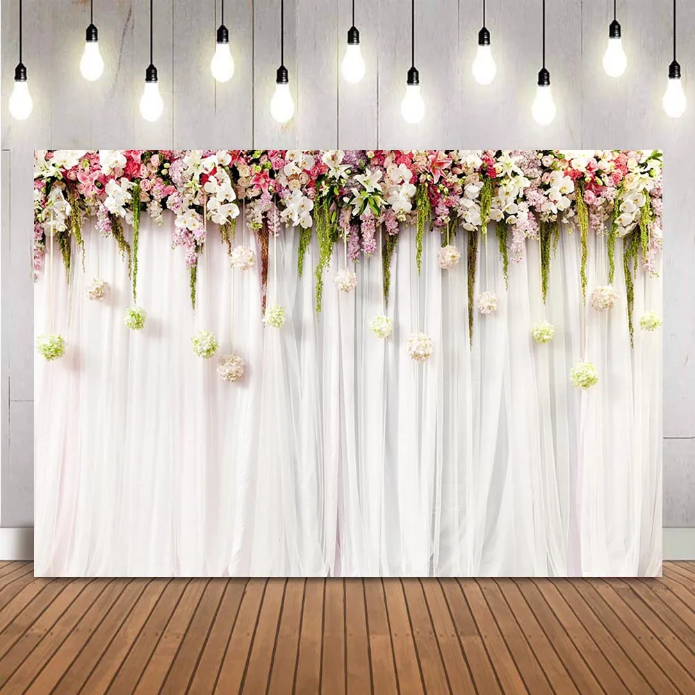 Fondo Floral para fotografía de boda, con flores rosas telón de fondo blanco, estudio de boda, sesión fotográfica, día de cumpleaños para niñas