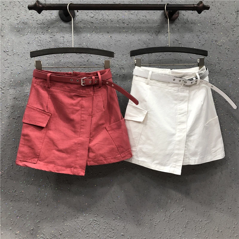 New Spring and Summer Irregular shorts skirt Female Trend Personality Big pockets High waist Slim denim skirt Solid Pants Skirt