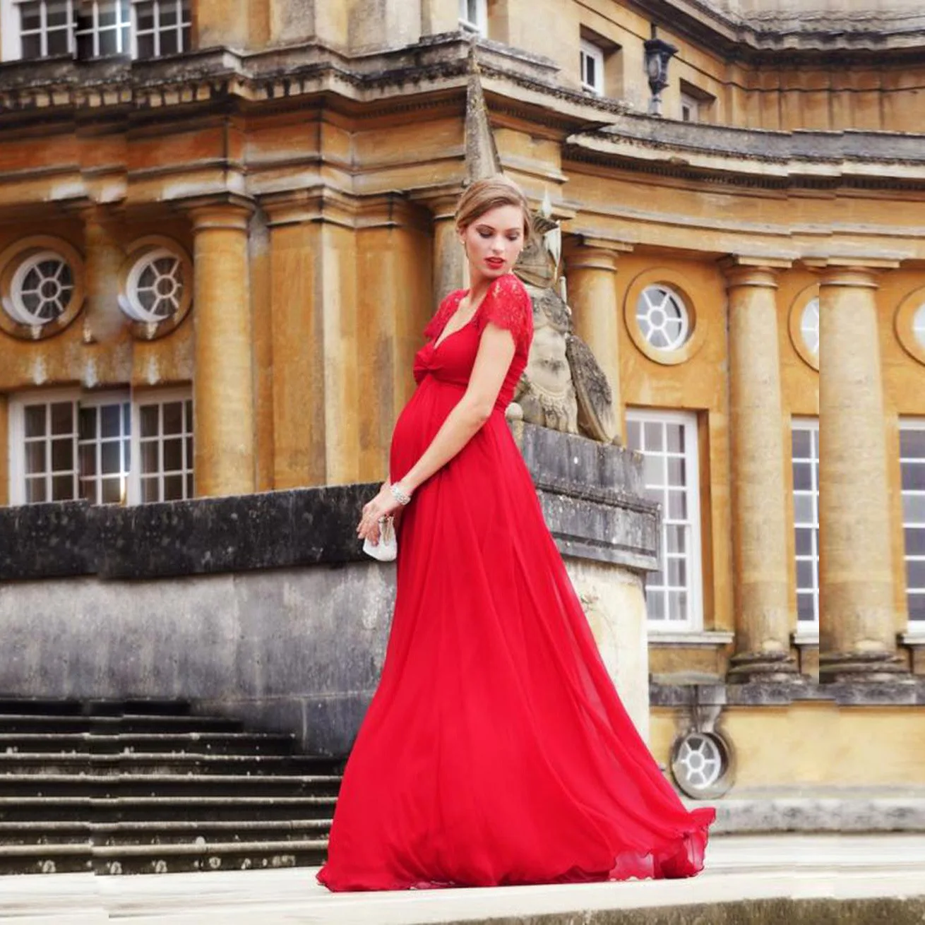 Maxivestido de encaje para sesión de fotos, vestidos de maternidad elegantes, accesorios de fotografía, moda 2024