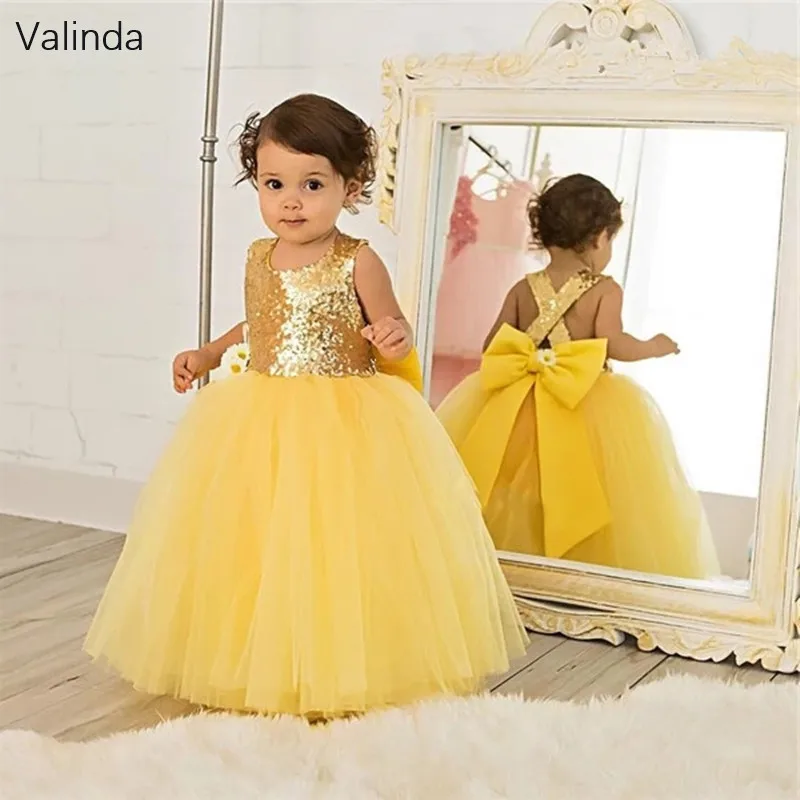 Yellow Girl Pageant Dress for Birthday Party Formal Ball Gown Toddler Couture