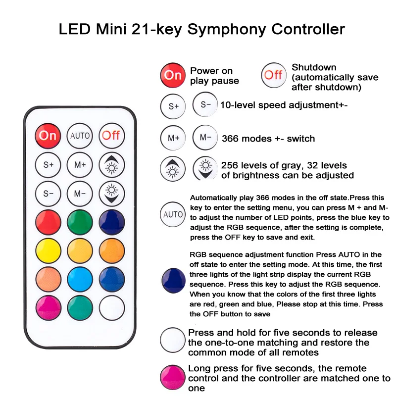 Controlador de luces LED WS2815 WS2813, control remoto inalámbrico RF de 14 teclas, 21 teclas, 350 + efecto de sueño, 4 pines, SM, JST, RGB, IC,