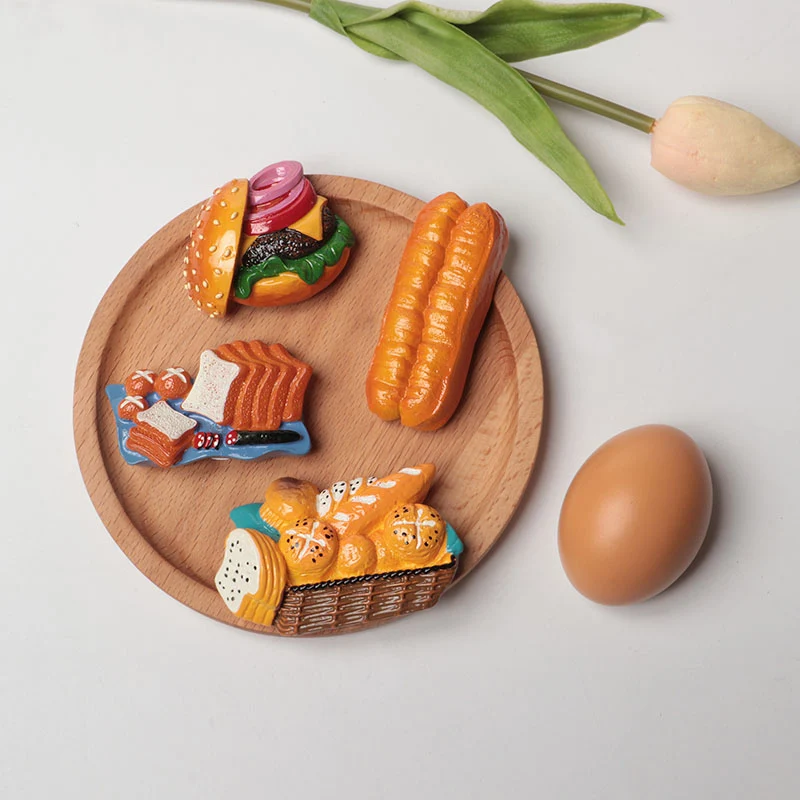 3d fridge magnet refrigerator paste food Baguette bread egg Bread basket toast hamburger refrigerator decoration collection gift