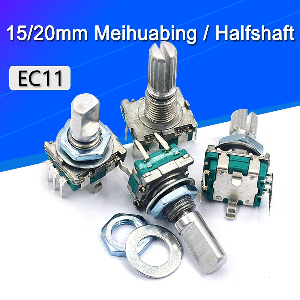 5PCS/LOT 20 Position 360 Degree Rotary Encoder EC11 w Push Button 5Pin Handle Long 15/20MM With A Built In Push Button Switch