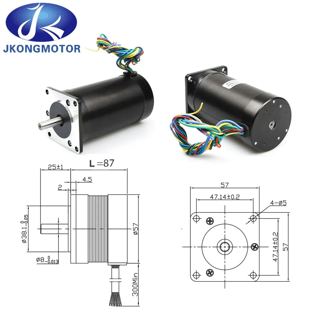 Imagem -05 - Motor sem Escova 36v 138w 5.3a e 57 mm dc Fases Polos Eixo Redondo 57*57*87 mm 033n. m 4000rpm Motor Bldc de 36v Motor Bldc com Corredor