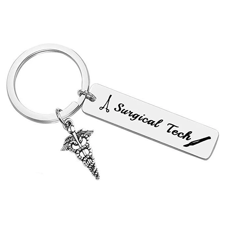 Surgical Technologist Gift Surgical Tech Keychain Caduceus Charm Surgery Tech Jewelry For Surgical Nurse Doctor Medical Student