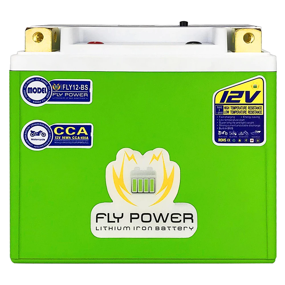 FLY12-BS Motorcycle 12V LiFePO4 Start Battery 96Wh CCA 450A Lithium iron Lightweight Scooter Batteries 12V For ATV UTV YTX12-BS