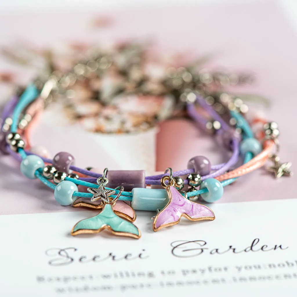 Cute Whale Ceramic With Metal Drip Glaze Pendant Bracelet Hand-Wowen Charms Gift Bracelets Bangles Wholesale #XN060