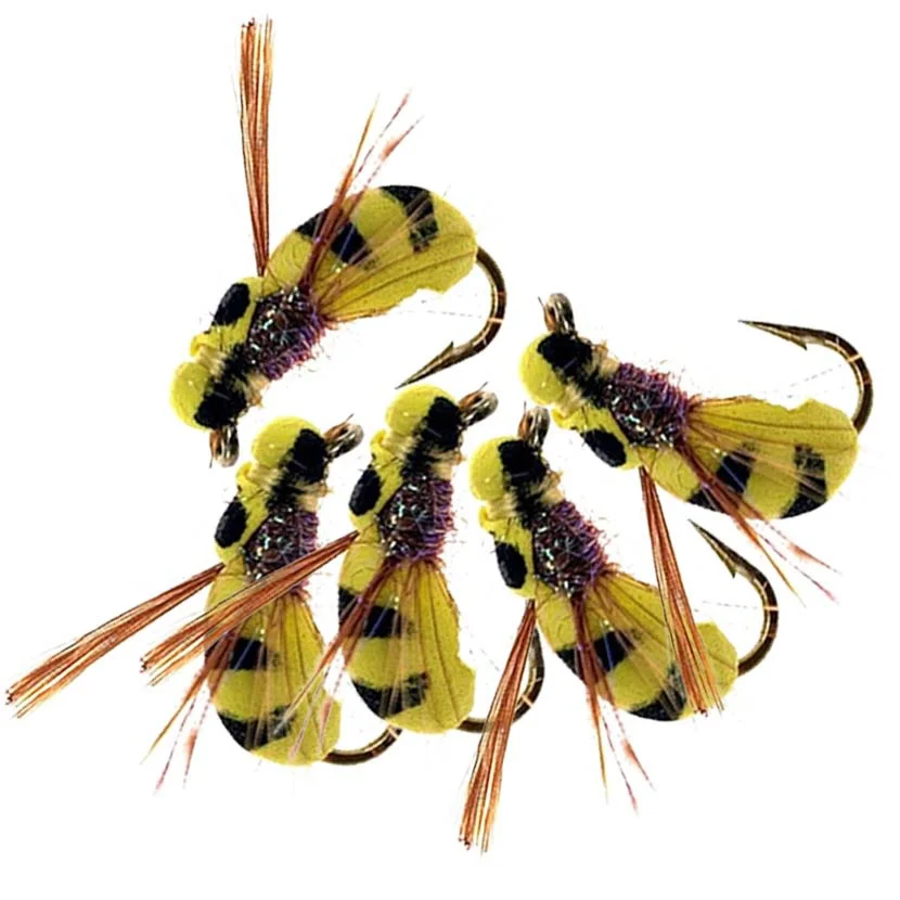 5/10/25Pcs/Box Yellow Simulation Bee Dry Fly Floating Foam Flies Trout Bass Perch Fly Fishing Flies Lures Size #10