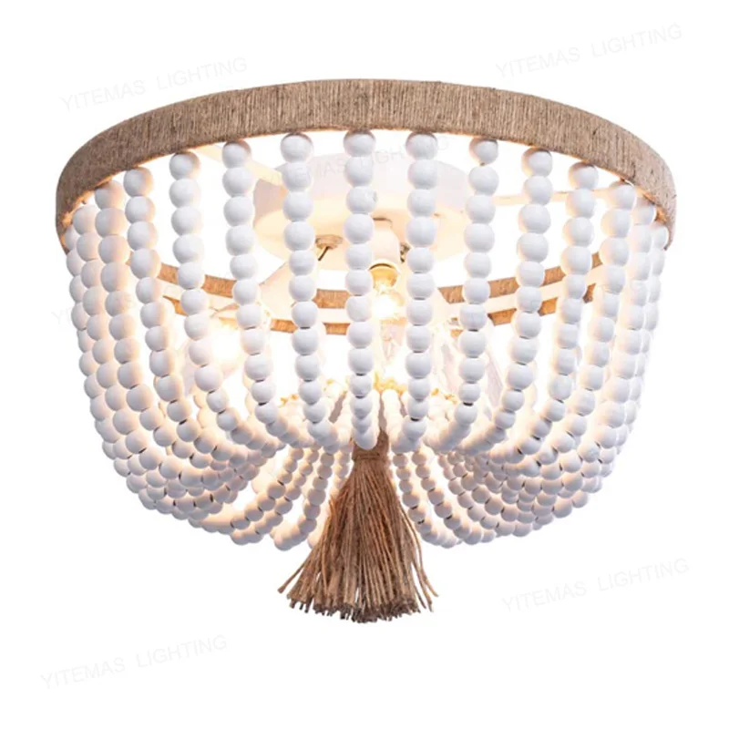 American Country Bohemian Wood Bead Ceiling Lamp Bedroom Cloakroom Corridor Entrance Ceiling Lamp