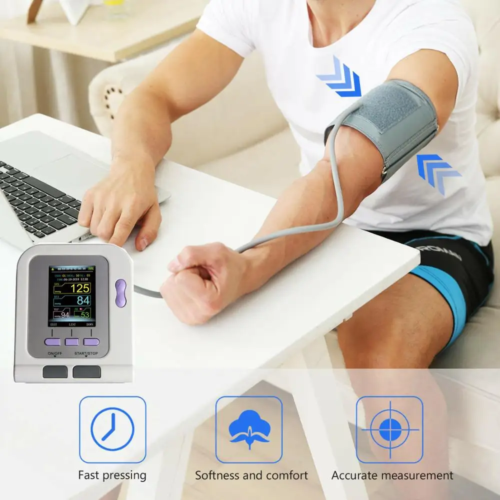 Blood Pressure Monitor Electronic Sphygmomanoter Heart Rate Pulse measurement tool BP Meter +SPO2 Probe bp monitor