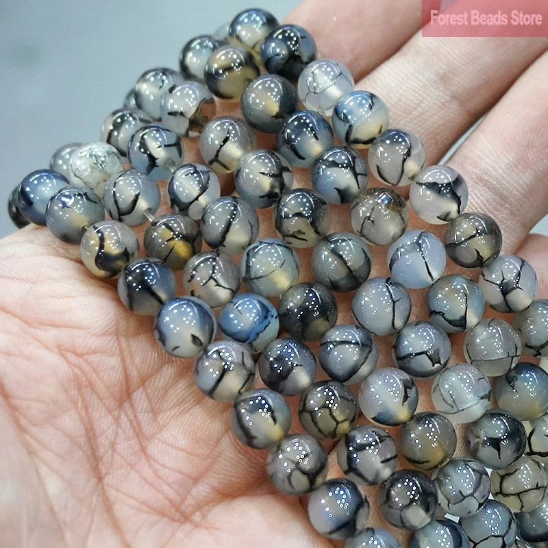 Natural Stone Black Dragon Vein Agates Round Beads DIY Bracelet Necklace Pendants for Jewelry Making 15\