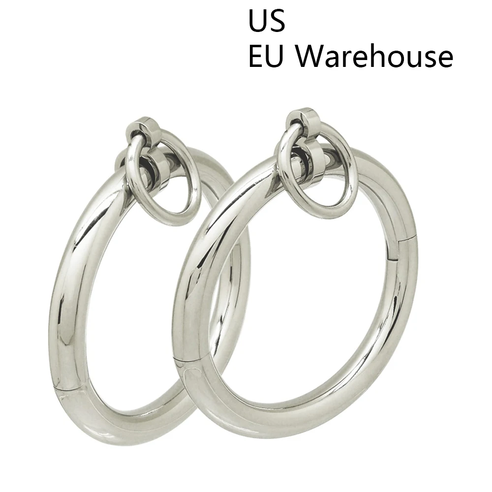 Polished shining stainless steel lockable wrist ankle cuffs bangle slave bracelet with removable O ring restraints set