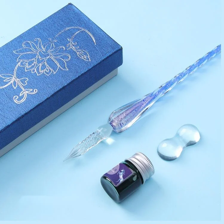 Caneta de mergulho de vidro e tinta azul conjunto criativo ouro em pó cor presente de tinta glitter lápis de vidro novo 3/7pcs dip canetas presentes caixa