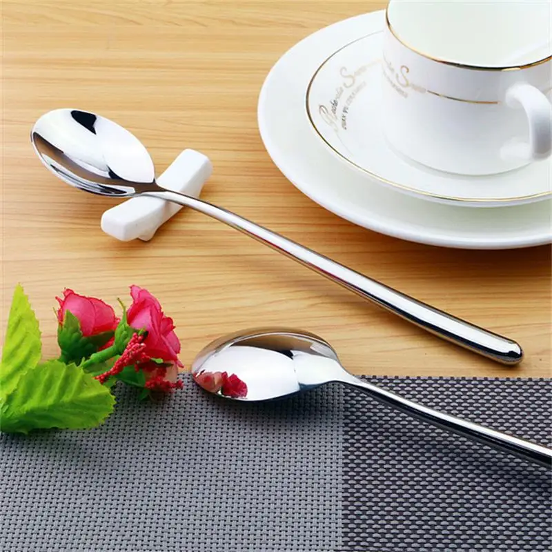 2-10pcs 8.7\'\' Korean  Tablespoon Round Dinner Spoons Long Hollow Handle Soup Spoon Stainless Steel Scoop Silver Tableware set