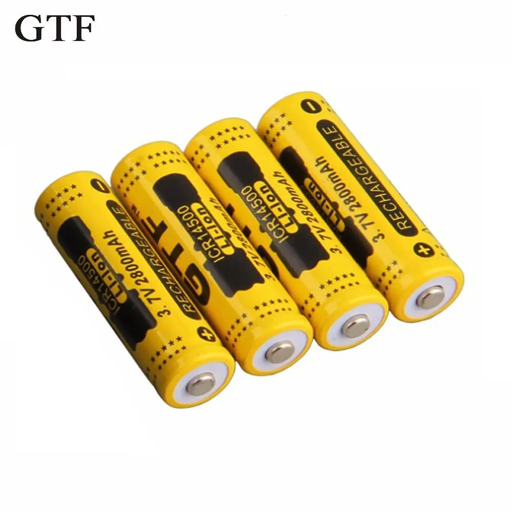 GTF 4PCS 14500 3.7V 2800mAh Rechargeable Li-ion Battery for LED Flashlight Battery red/yellow/blue lithium ion batteries