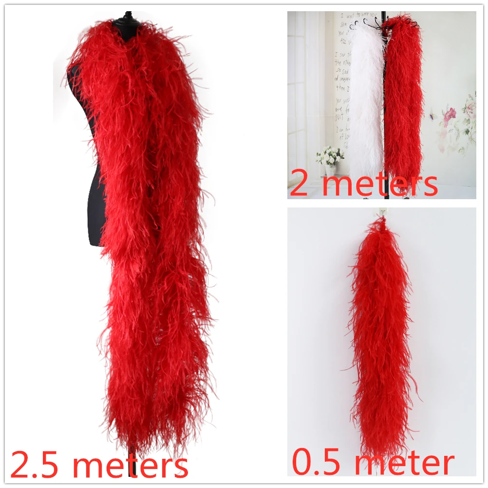 

10 Ply High Quality Fluffy Ostrich feather boa 0.5 1 1.5 2 2.5 Meters Long Natural Ostrich Feather for Wedding Dress/skirt Decor