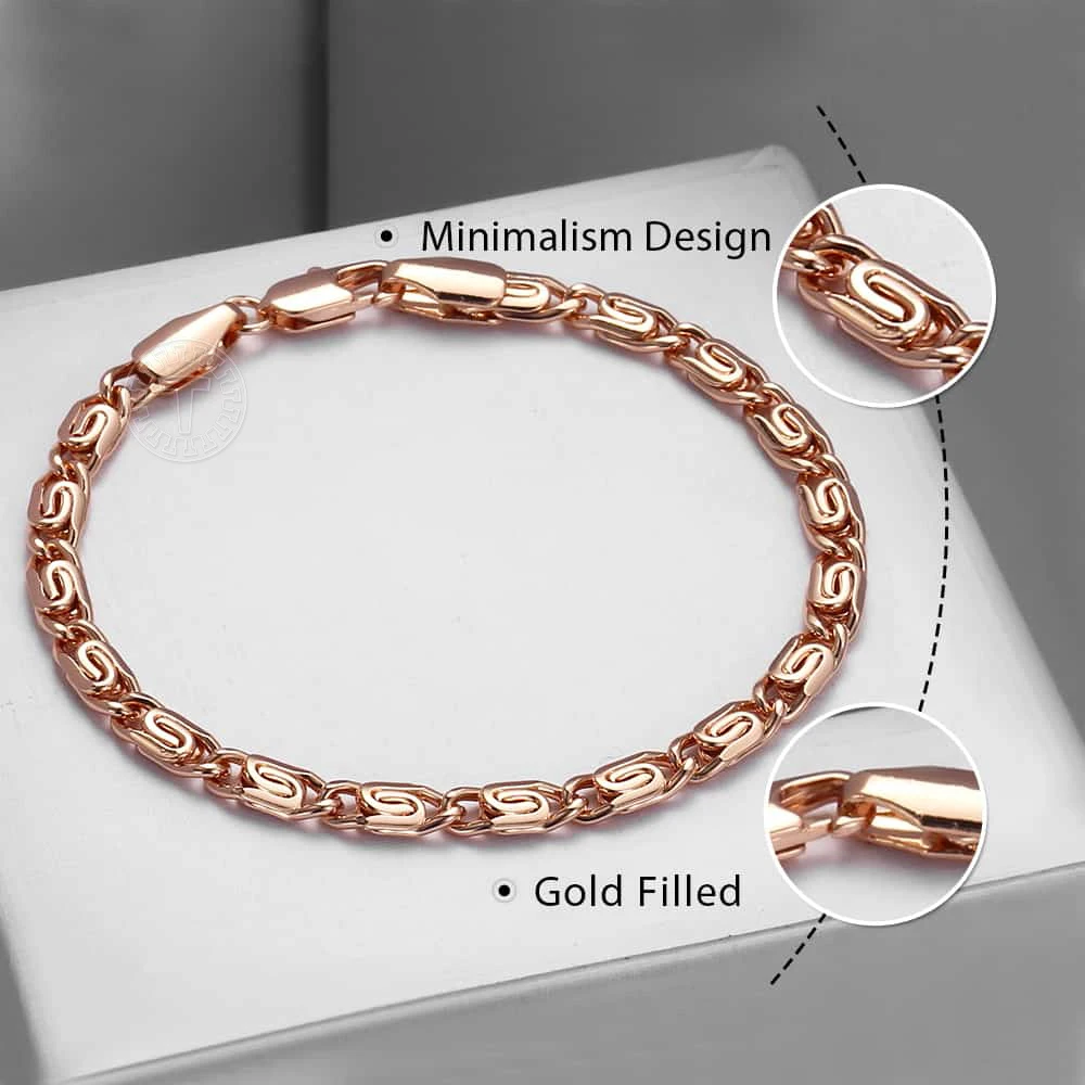 Trendsmax 585 Rose Gold Color Bracelet Snail Chain for Womens Mens Fashion Jewelry Gift 5mm 18cm-25cm GB179A