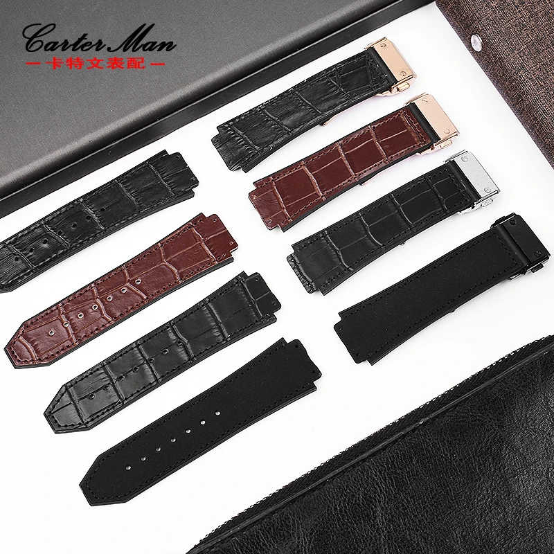 Cowhide Rubber Watchband with men\'s for  hubolt Hengbao Yubo classic fusion big bang series wristband convex mouth 25*19mm strap