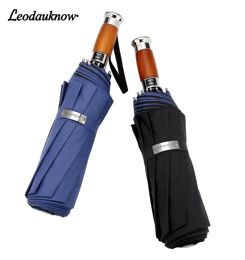 

LEODAUKNOW-Three Folding Fully Automatic Double Layer Umbrella for Men, Windproof and UV Proof, 10K Business Umbrella