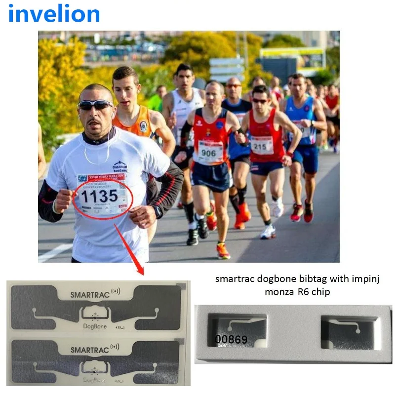 Imagem -02 - Inpelion 860-960mhz Uhf Rfid Dogbone Smartrac Etiqueta Etiqueta Mais Novo Impinj Monza R6p Chip para o Sistema de Sincronismo de Ciclismo de Corrida