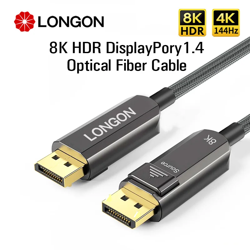 LONGON 8K DP1.4 Cable Optical Fiber Displayport Wire For Navida RTX3070 3080 3090 AMD 4K 144Hz 240Hz Monitor 5m 10m 15m 20m100m